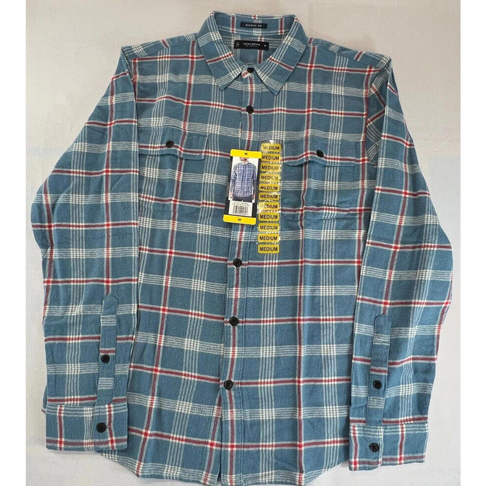 Lucky Brand Mens Long Sleeve Classic Fit Blue Plaid Button Up Shirt Size M